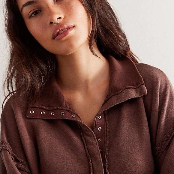 Free People We The Free Camden Sweatshirt Henley - Picture 3 of 5